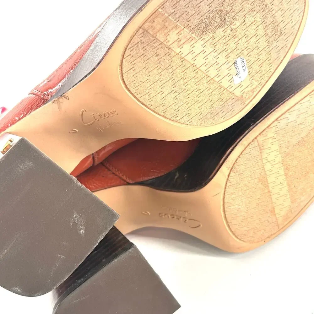 Sam Edelman Circus Stace Platform Booties 7 Cognac Brown Patent Ankle Boots